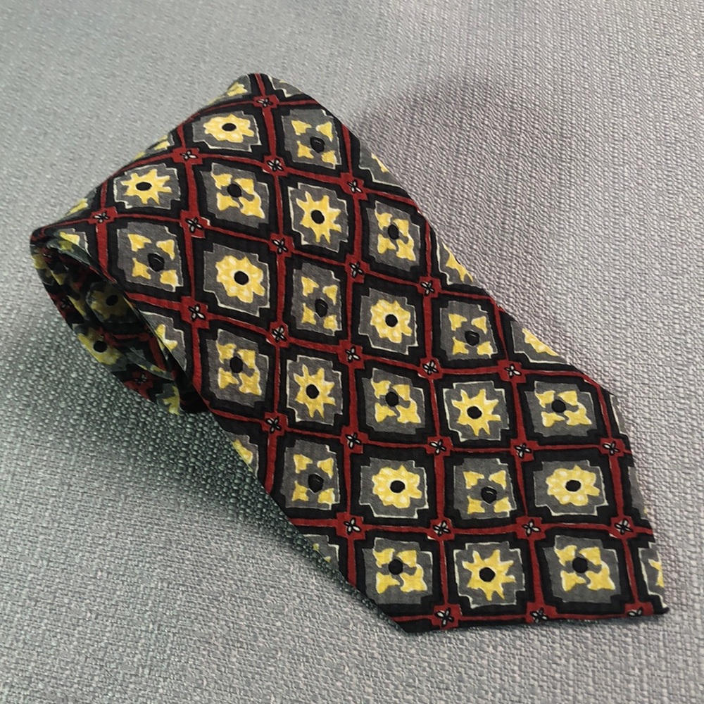 Ungaro Silk Necktie Neck Tie Graphic Red Grey